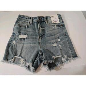 NWT Remi Distressed Frayed Cut Off High Rise Denim Shorts Womens M Boho Beach